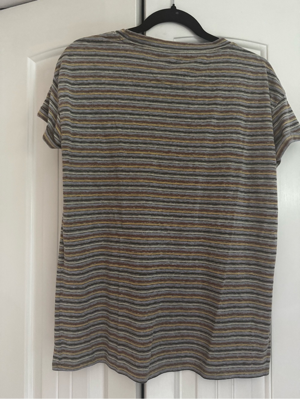 prAna Women’s Striped Crew Neck Tee in Gray and Mustard - Picture 4 of 4